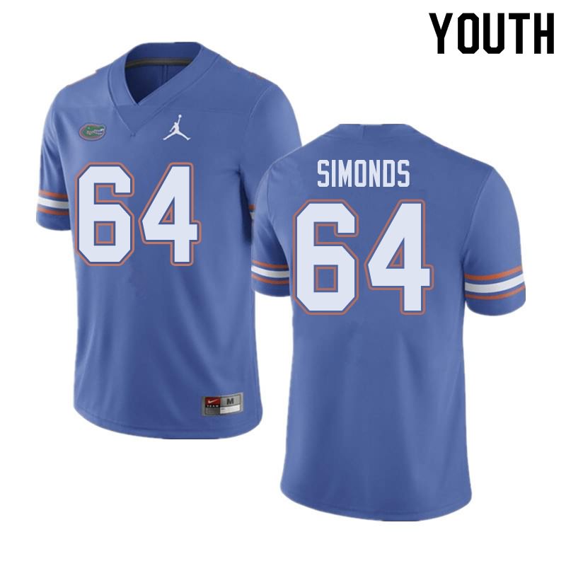 NCAA Florida Gators Riley Simonds Youth #64 Jordan Brand Blue Stitched Authentic College Football Jersey EHJ6864KW